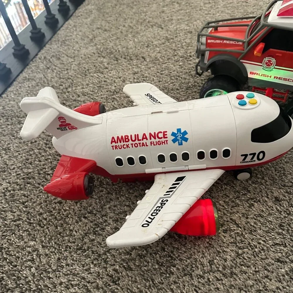 AIRPLANE AND KIDS TRUCK FIREFIGHTER RESCUE TOYS LIGHTS SOUNDS
